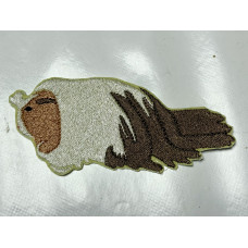 Meerschweinchen-Aufnäher (Coronet Schoko/Gold/Weiß links)